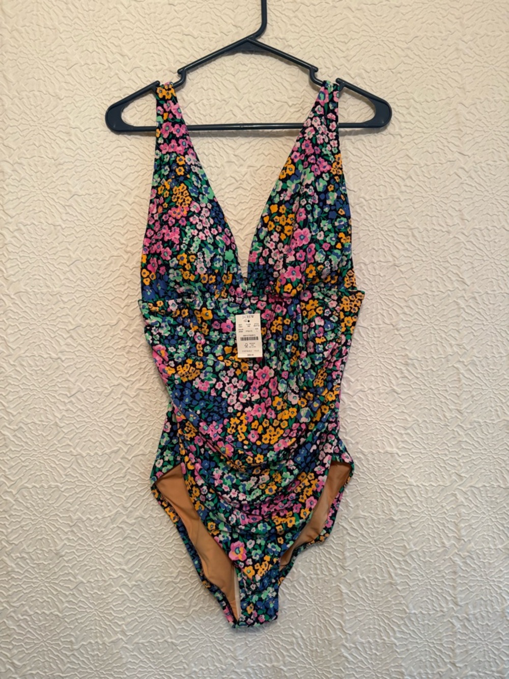 J. Crew Plunge One-Piece Swimsuit with Pink, Yellow & Green Floral Print